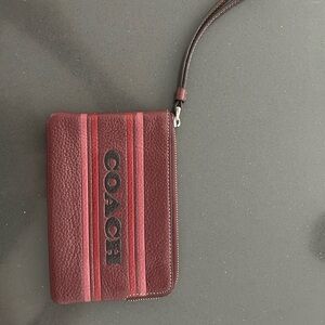 Coach Maroon Wristlet with Pink Stripes